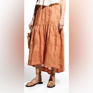 FRAME Peach Eyelet Tiered Cotton Maxi Skirt Boho Resort Cottagecore Size S